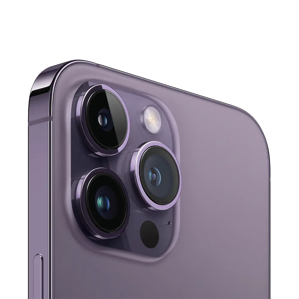 Close up of deep purple iPhone 14 Pro Max triple camera system