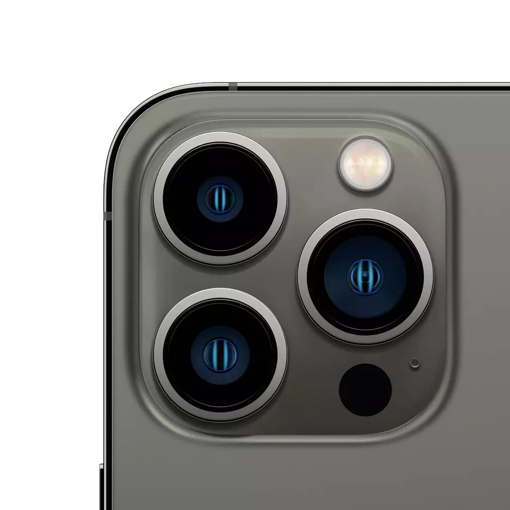 Close up shot of iPhone 13 Pro camera in graphite grey