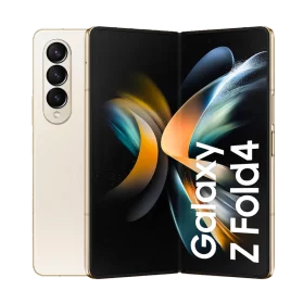 Product image cutout of Samsung Beige Galaxy Z Fold4 with triple camera and display