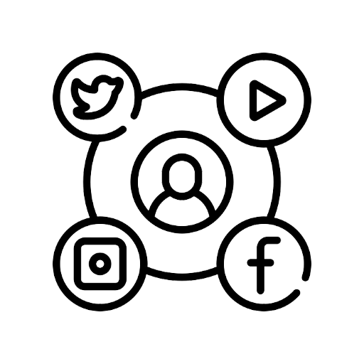 Cutout of social media icons including Facebook, Twitter, Instagram, or YouTube.