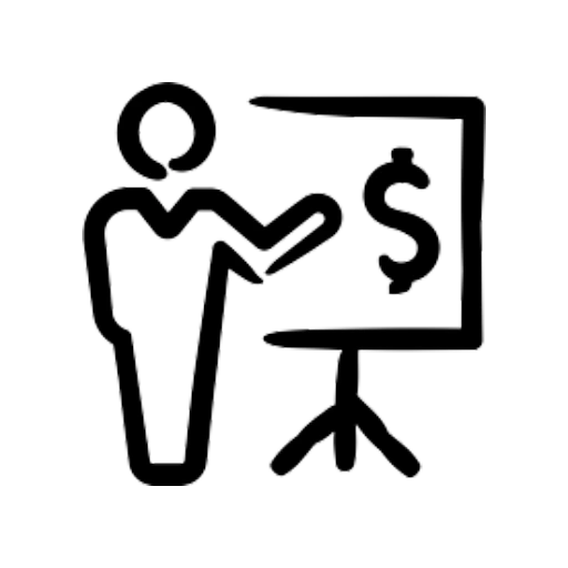 Stencilled cutout of person next to board giving sales presentation on transparent background