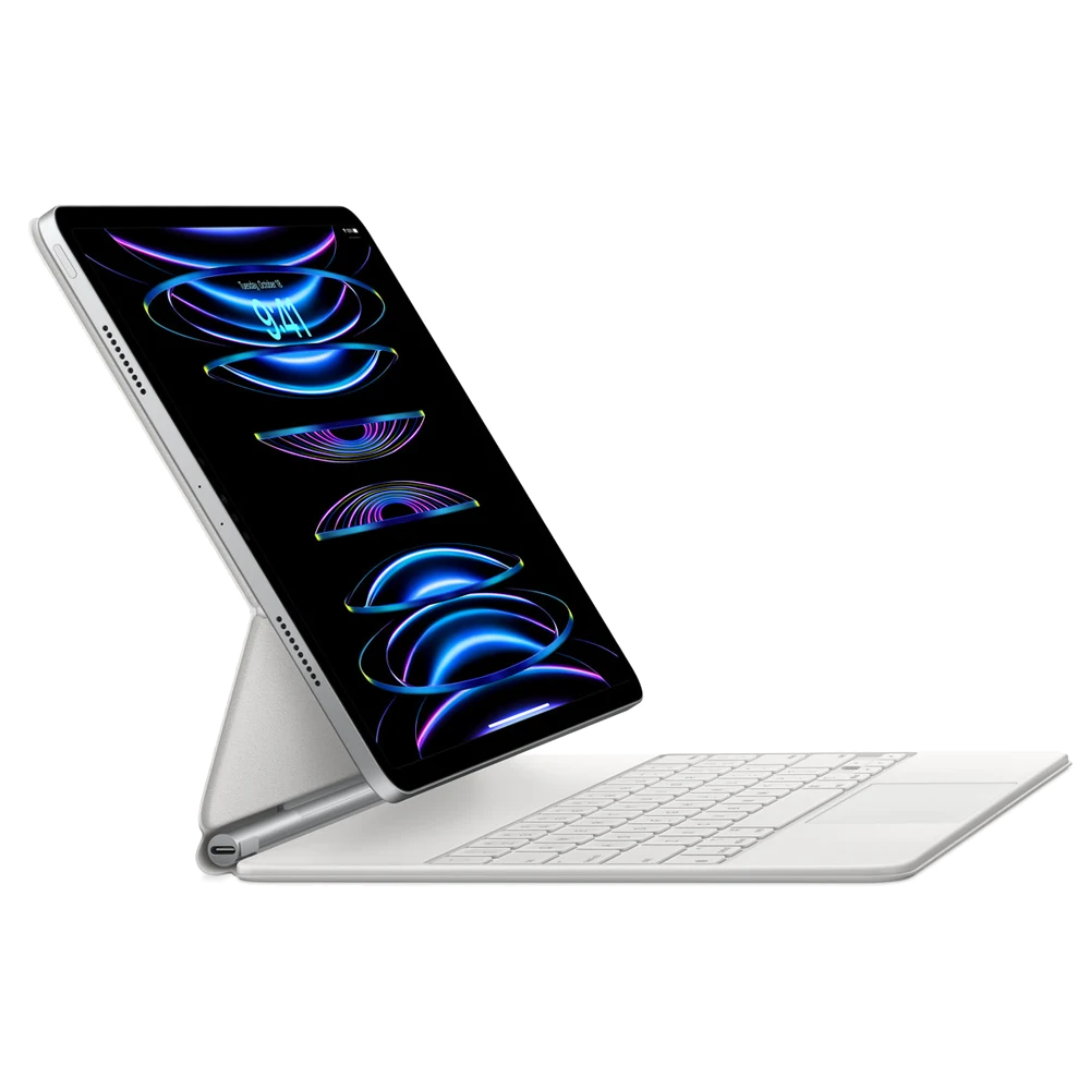 Apple Magic keyboard in silver, attached to iPad