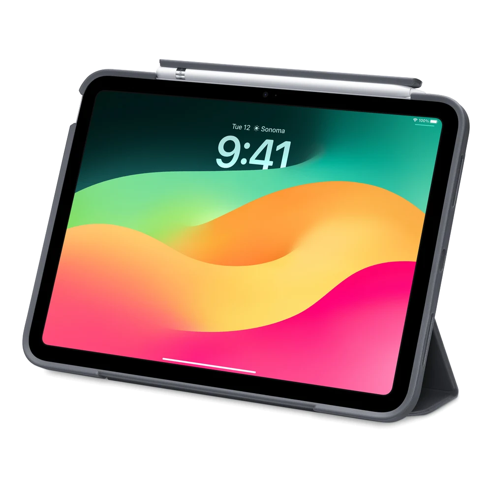 iPad 10.9" lies on side with black Otterbox Symmetry Elite 360 rugged case