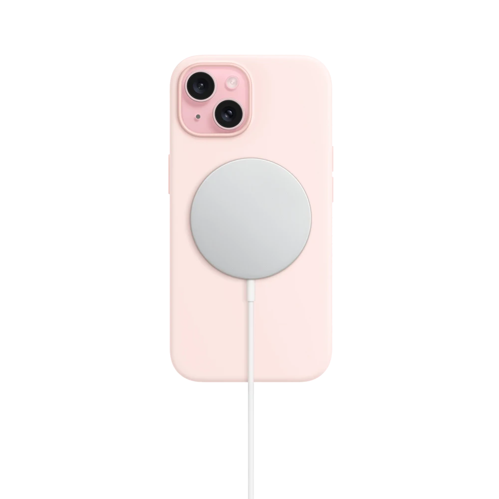 Cutout of iPhone 15 using Apple Magsafe wireless charger