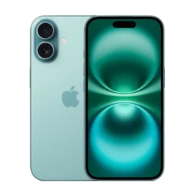 Front and rear side of Apple iPhone 16 and Plus in Teal Green