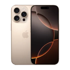 Front and rear side of iPhone 16 Pro and Pro Max in Desert Titanium business