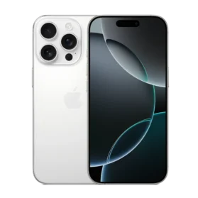 Front and rear side of iPhone 16 Pro and Pro Max in White Titanium business