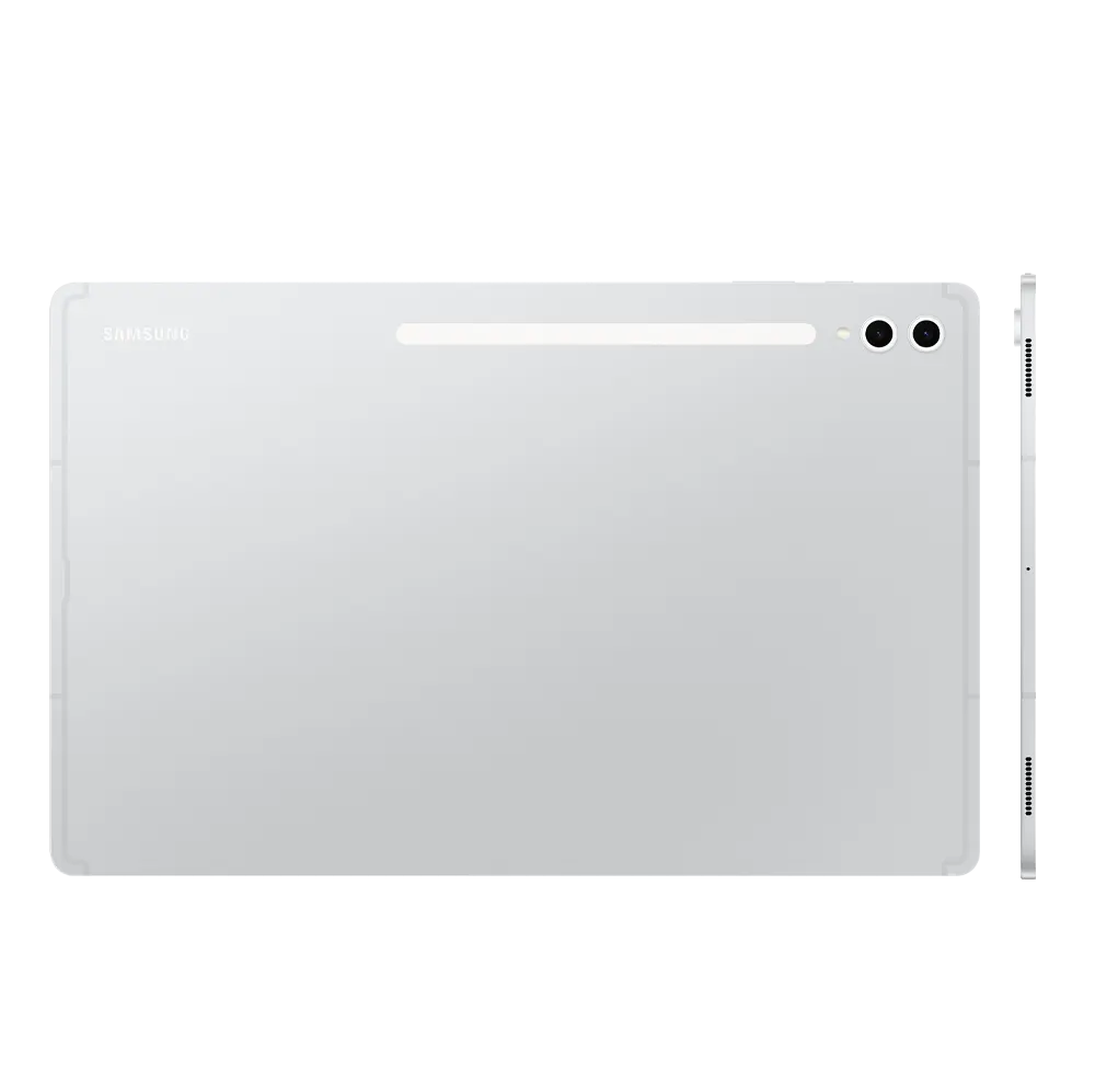 Cutout of back and side of Samsung Galaxy Tab S10 Ultra tablet in silver