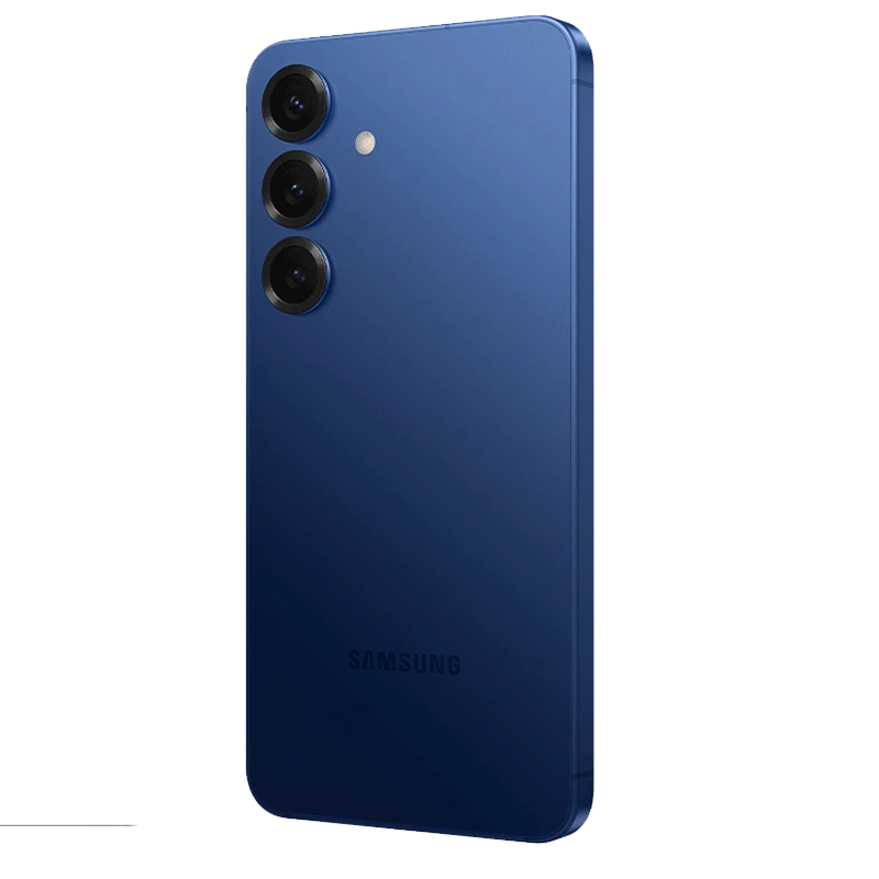 Rear side of navy blue Samsung Galaxy S25 Plus with triple camera