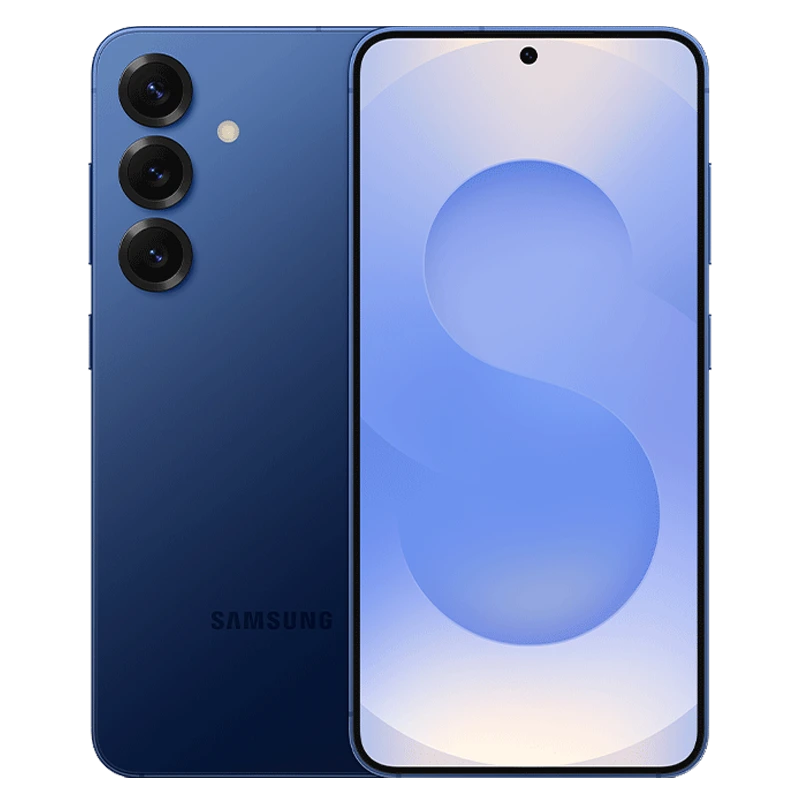 Front & rear side of Samsung Galaxy S25 / S25+ Plus smartphone in Navy Blue