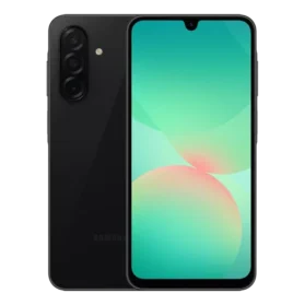 Front and Rear of Galaxy A26 smartphone in black