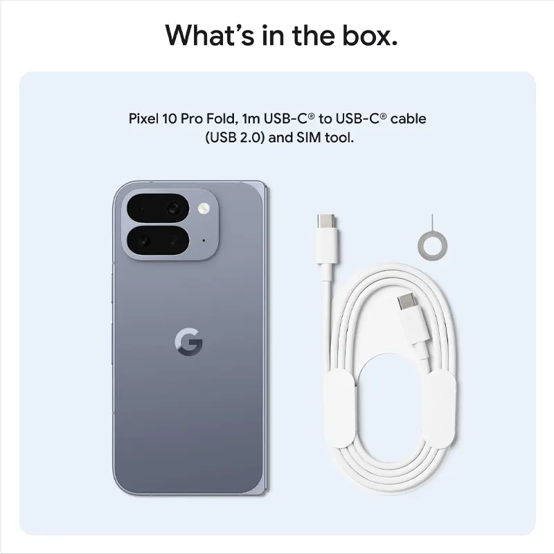Google Pixel 10 Pro Fold business contract box contents including smartphone and charger