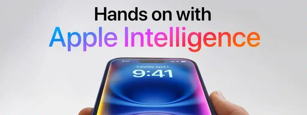 Hand holding iPhone 16 with Apple Intelligence AI