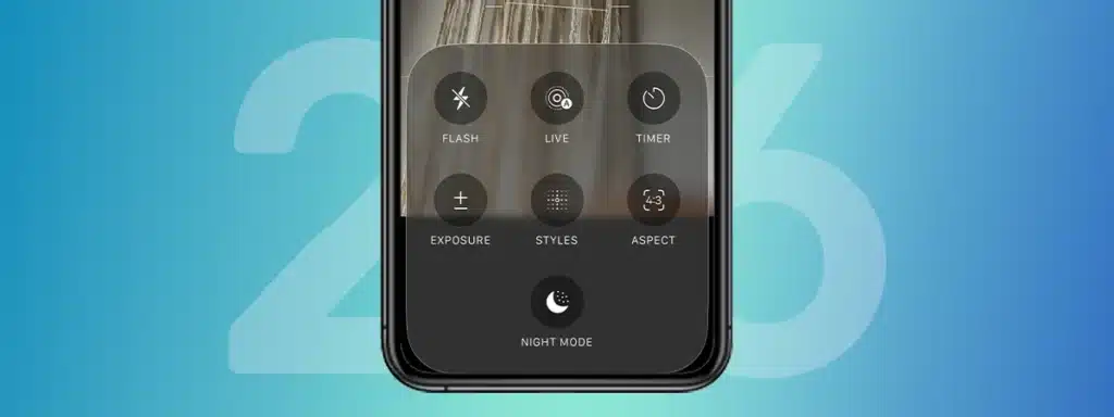iOS 26 updated camera interface with simplified icons and controls