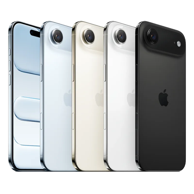 Row of super-thin Apple iPhone Air models in all colours