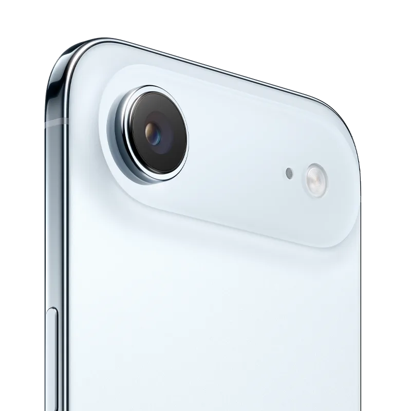 Close up shot of Apple iPhone Air camera system in Sky Blue