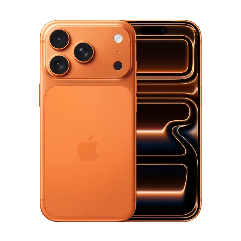 Apple iPhone 17 Pro / Pro Max front & rear side in Cosmic Orange colour