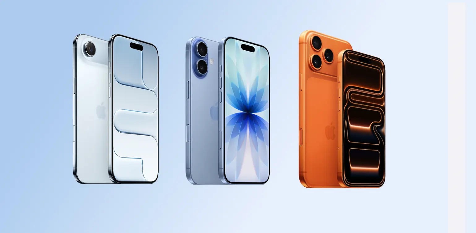 Row of Apple iPhone 17 Series models including iPhone Air, 17, and Pro / Pro Max