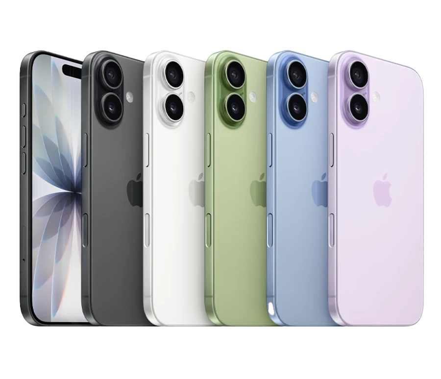 Row of iPhone 17 models in all colours