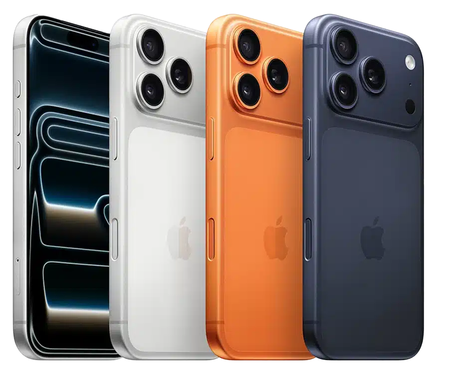 Row of new iPhone 17 models promoting Business Mobiles Black Friday deals