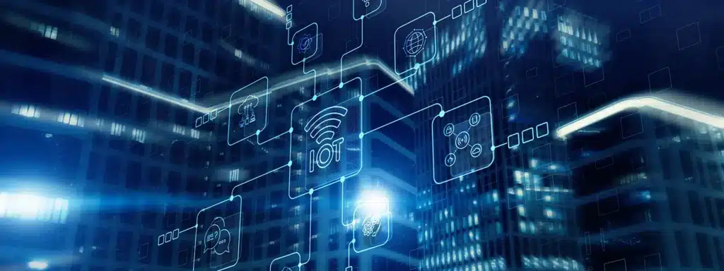 IoT connectivity icons over city skyline – how multi-network SIM ensures seamless business coverage in 2025