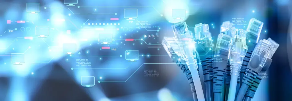 Ethernet cables superimposed over circuitry, symbolising connectivity